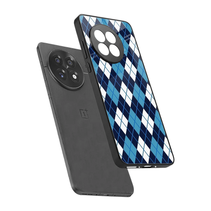 Argyle Blue sleek oneplus 13r cover with tempered glass back and TPU edges