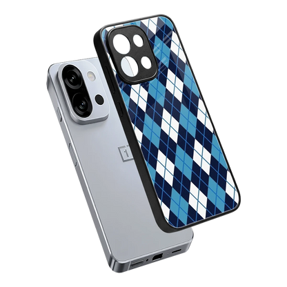 Argyle Blue sleek oneplus 13s cover with tempered glass back and TPU edges
