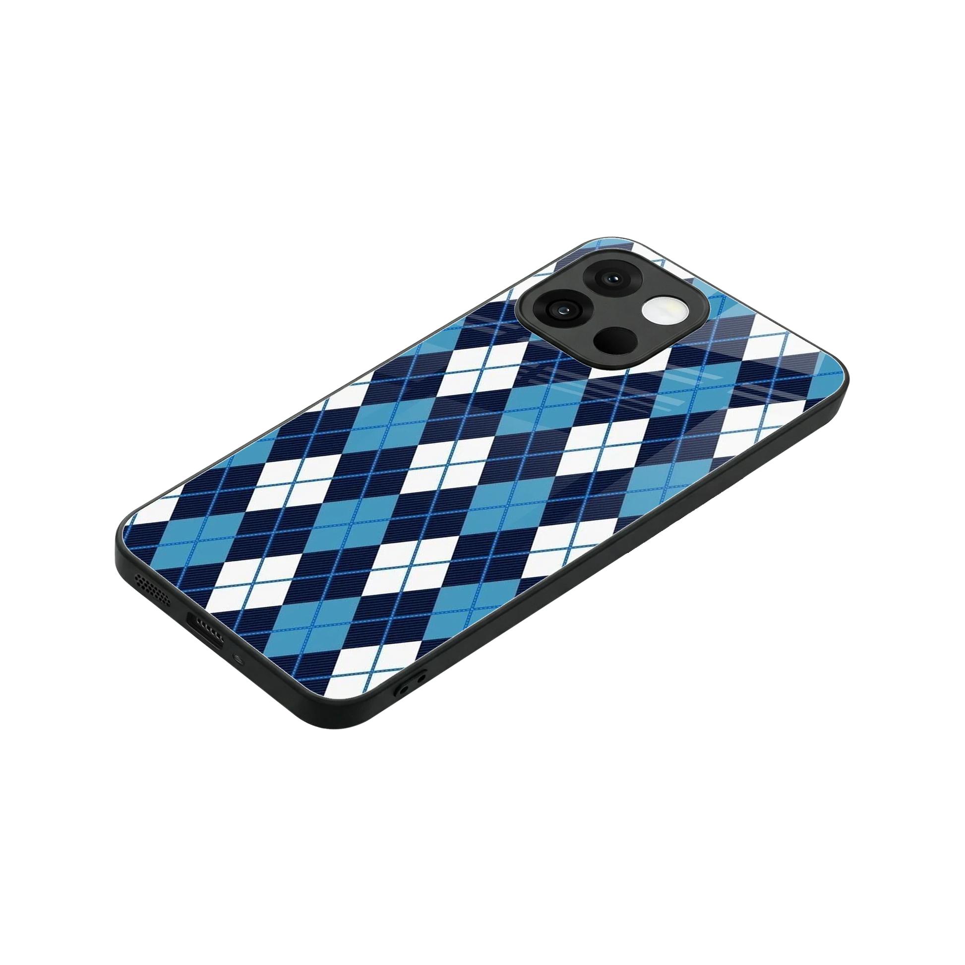 Argyle Blue stylish phone case for oneplus 13s | glossy glass and slim fit