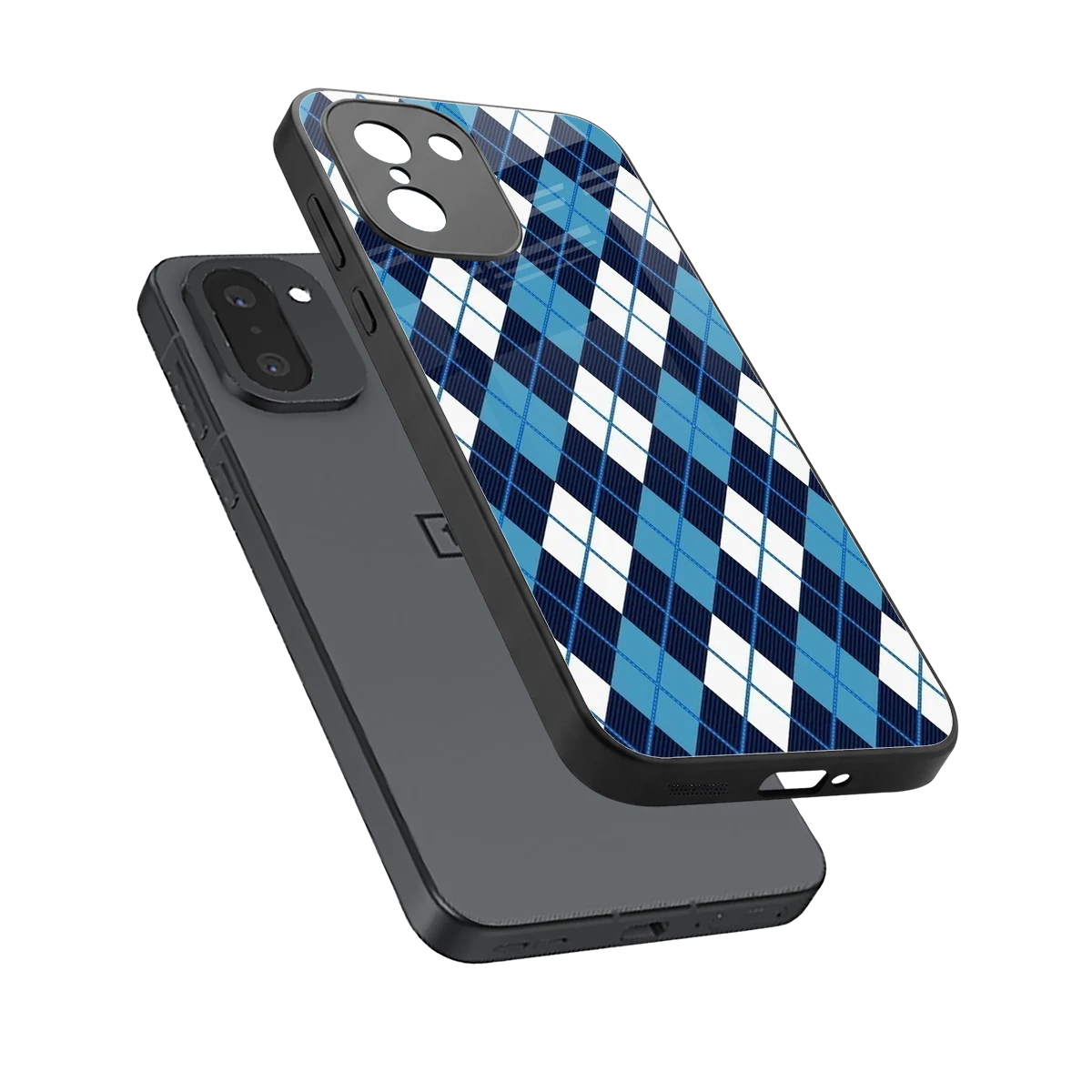 Argyle Blue sleek oneplus 15r cover with tempered glass back and TPU edges