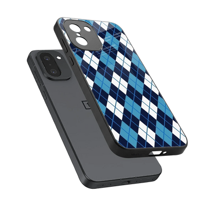 Argyle Blue sleek oneplus 15r cover with tempered glass back and TPU edges