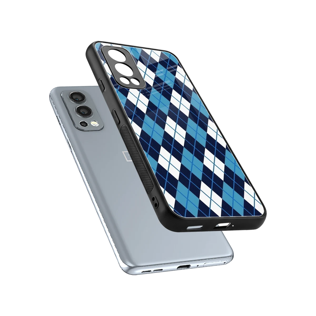 Argyle Blue sleek oneplus nord 2 cover with tempered glass back and TPU edges