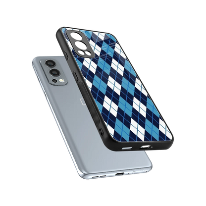 Argyle Blue sleek oneplus nord 2 cover with tempered glass back and TPU edges