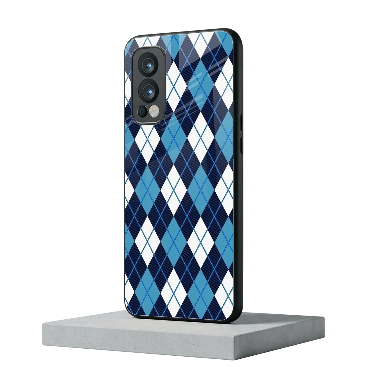 Argyle Blue oneplus nord 2 mobile cover | shockproof glass phone case