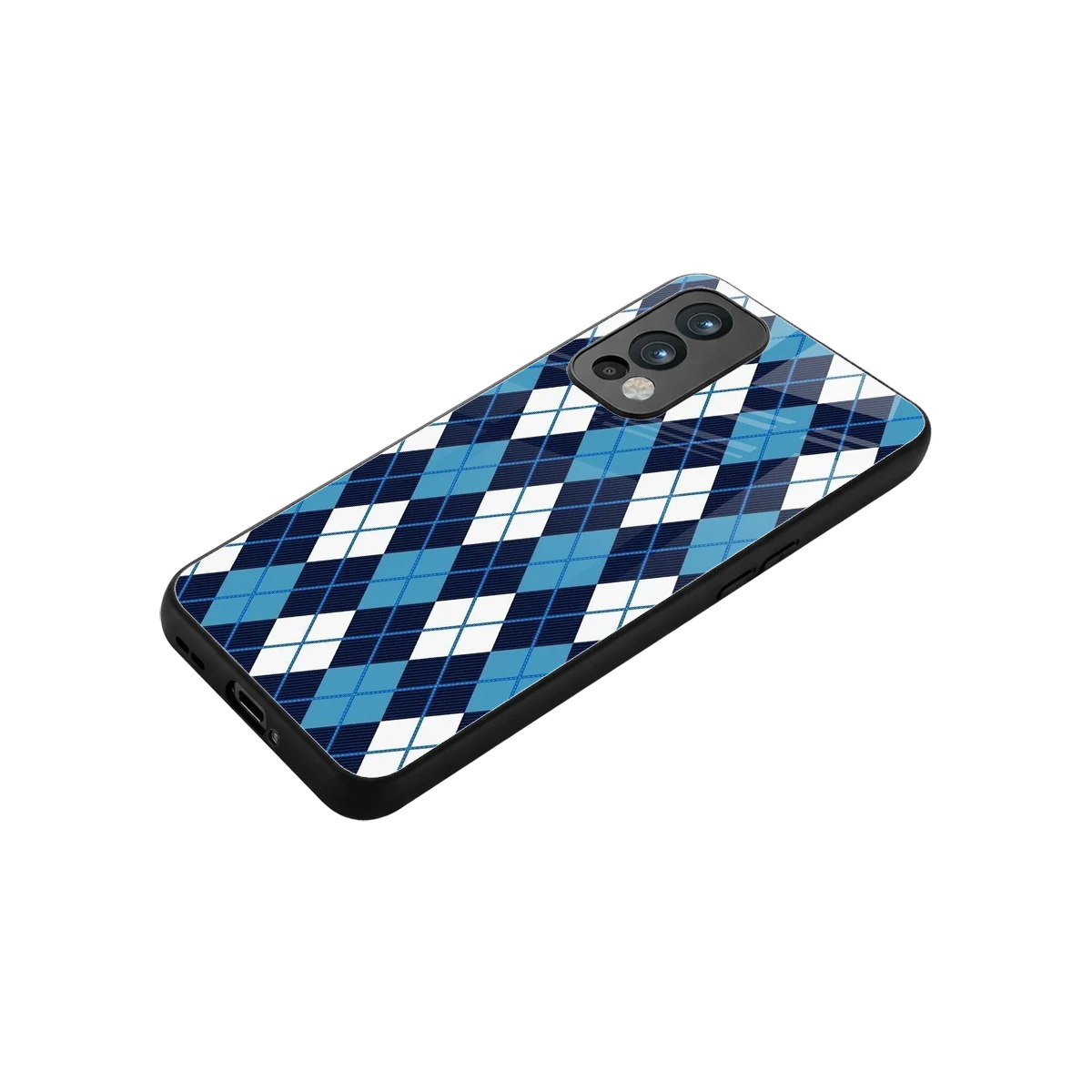 Argyle Blue stylish phone case for oneplus nord 2 | glossy glass and slim fit