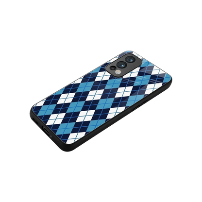 Argyle Blue stylish phone case for oneplus nord 2 | glossy glass and slim fit