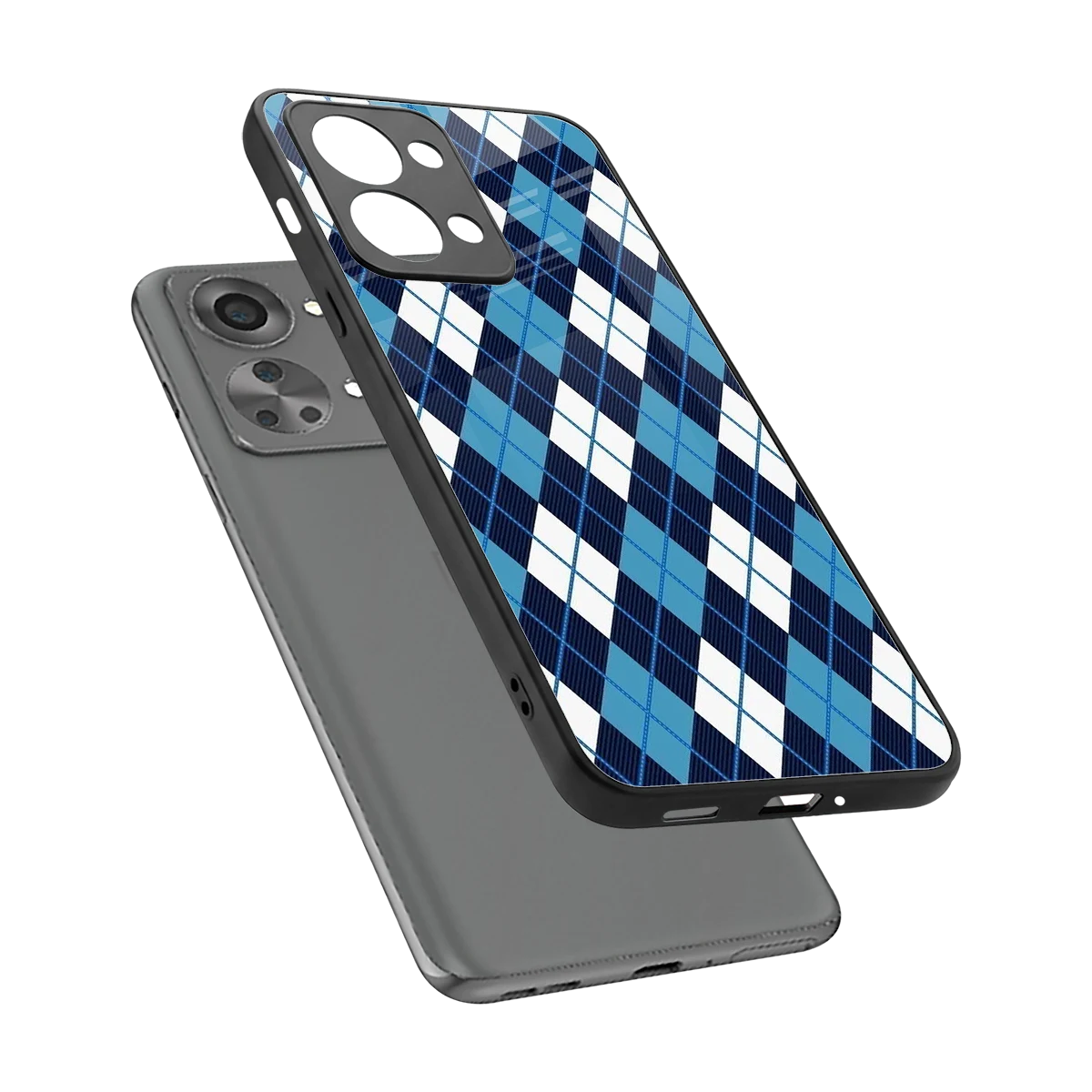 Argyle Blue sleek oneplus nord 2t cover with tempered glass back and TPU edges
