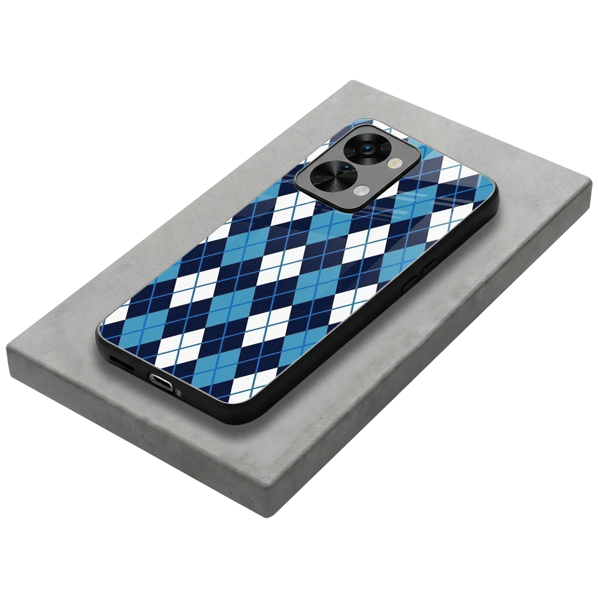 Argyle Blue stylish phone case for oneplus nord 2t | glossy glass and slim fit