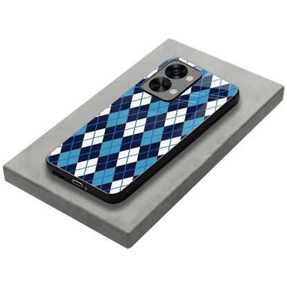 Argyle Blue stylish phone case for oneplus nord 2t | glossy glass and slim fit
