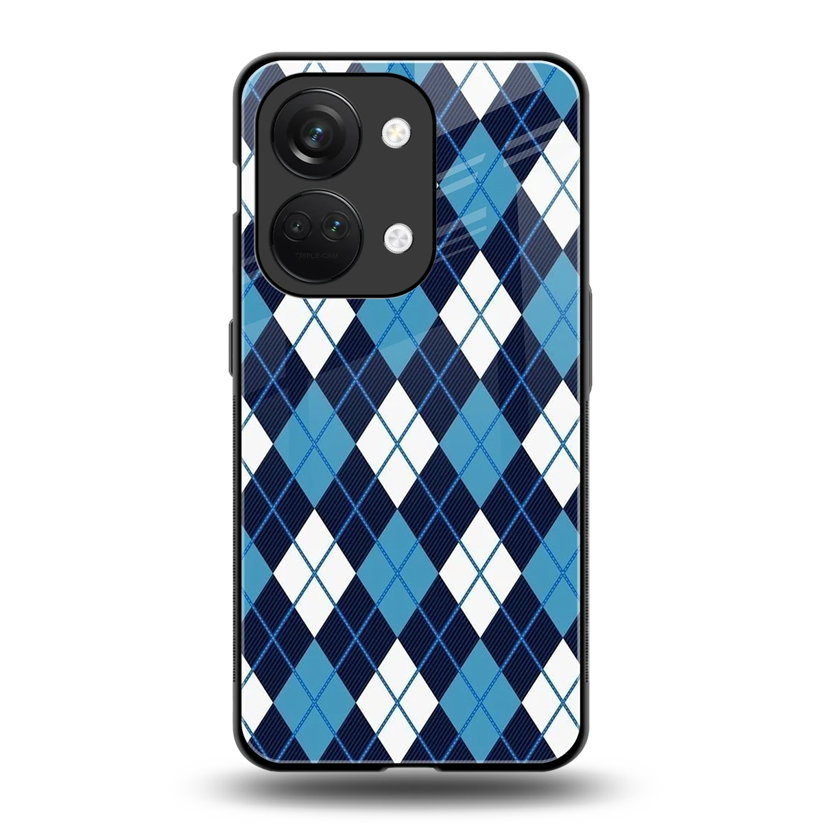 Argyle Blue back phone cover | glass case for oneplus nord 3