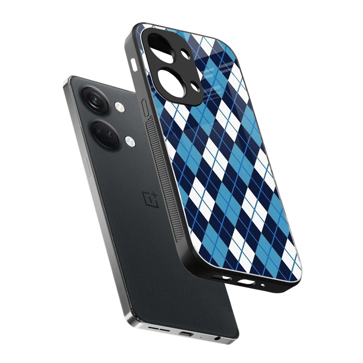 Argyle Blue sleek oneplus nord 3 cover with tempered glass back and TPU edges