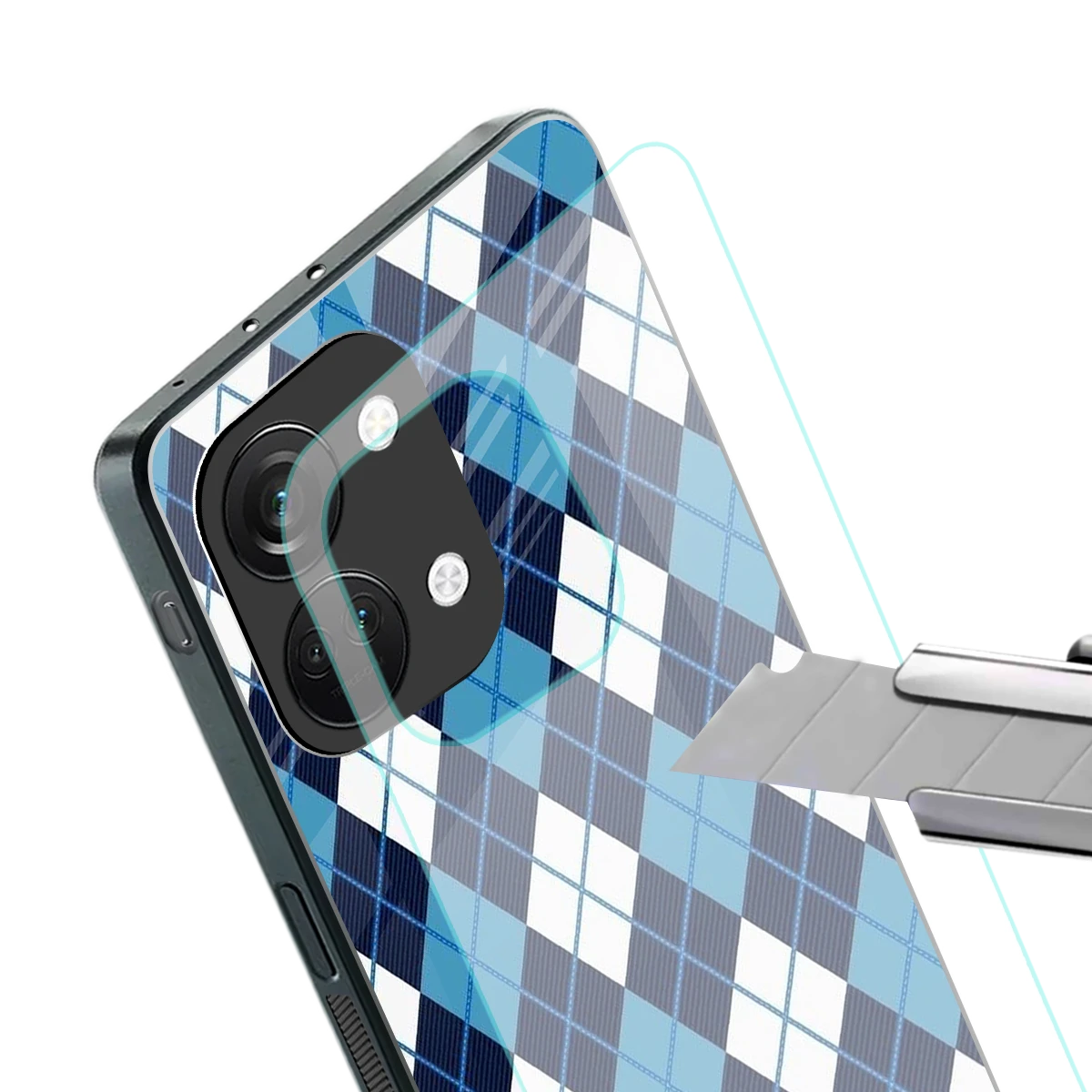 Argyle Blue stylish phone case for oneplus nord 3 | glossy glass and slim fit