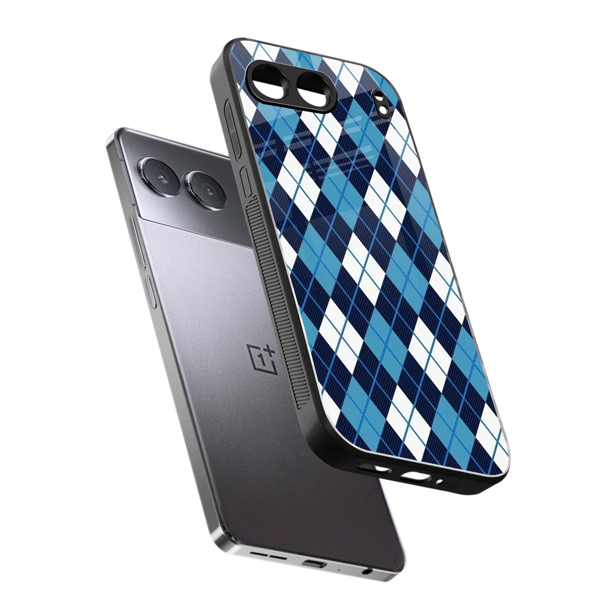Argyle Blue sleek oneplus nord 4 cover with tempered glass back and TPU edges
