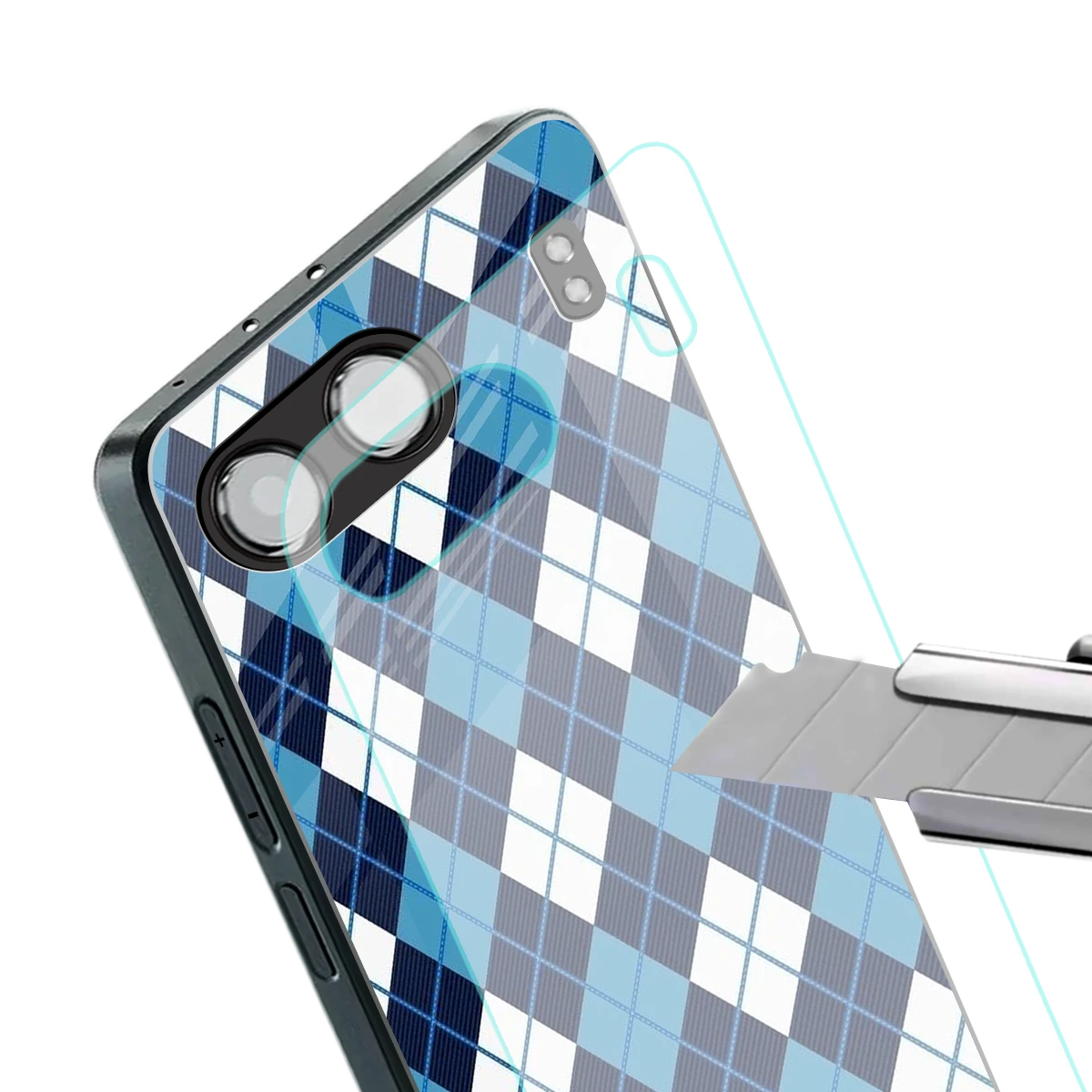 Argyle Blue stylish phone case for oneplus nord 4 | glossy glass and slim fit