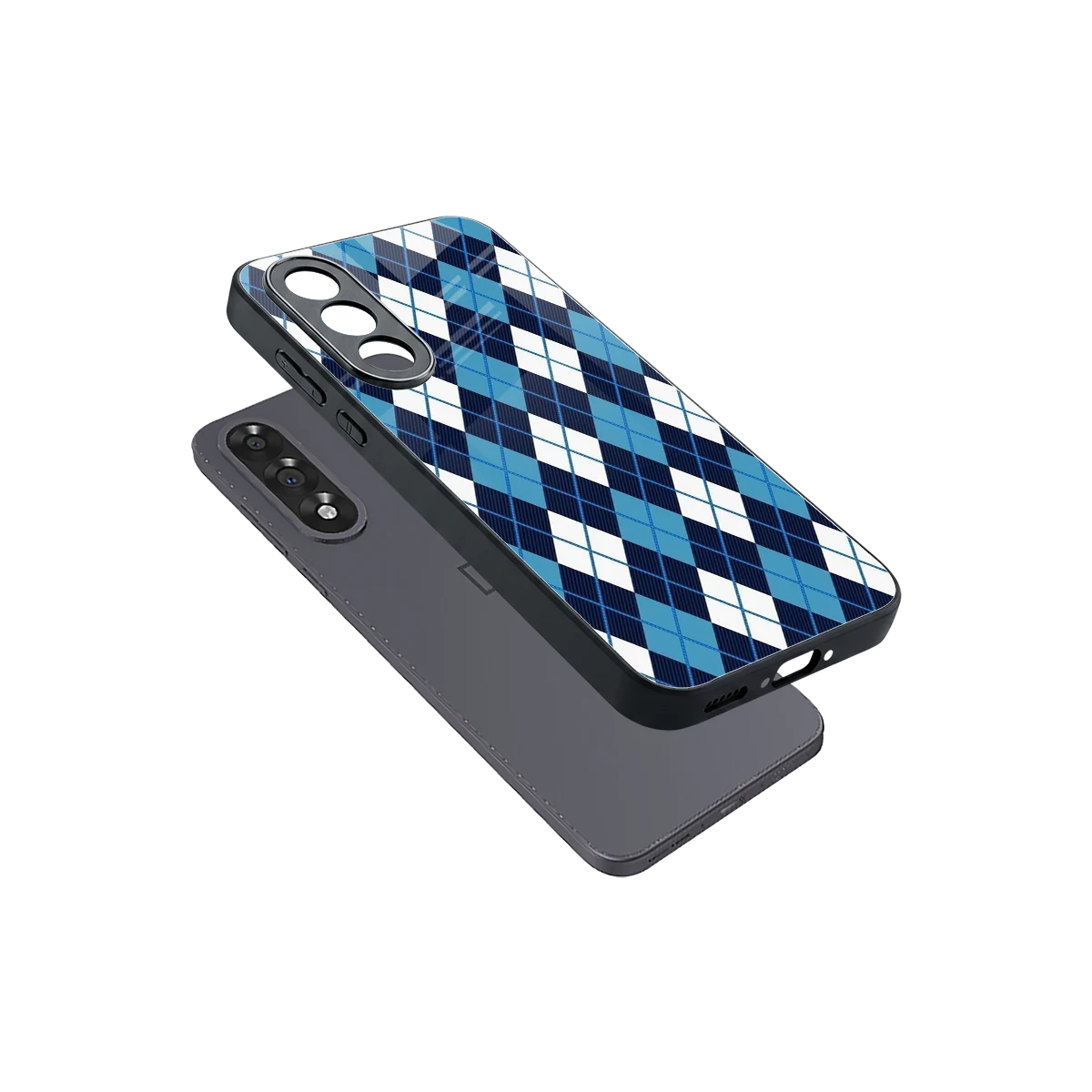 Argyle Blue sleek oneplus nord 5 cover with tempered glass back and TPU edges