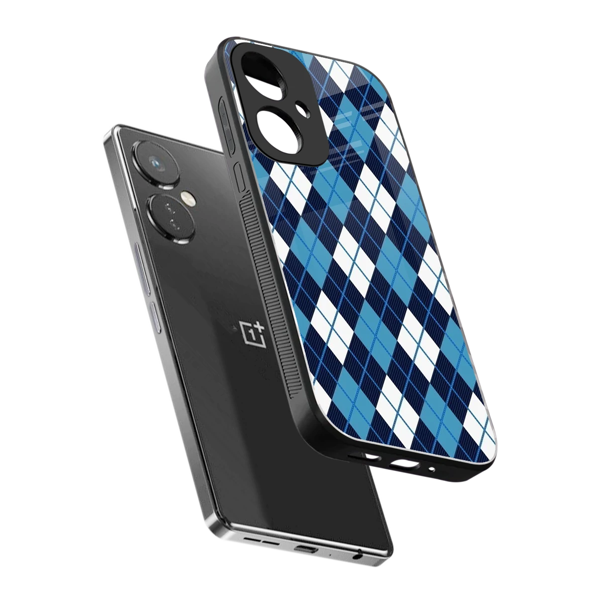 Argyle Blue sleek oneplus nord ce 3 cover with tempered glass back and TPU edges