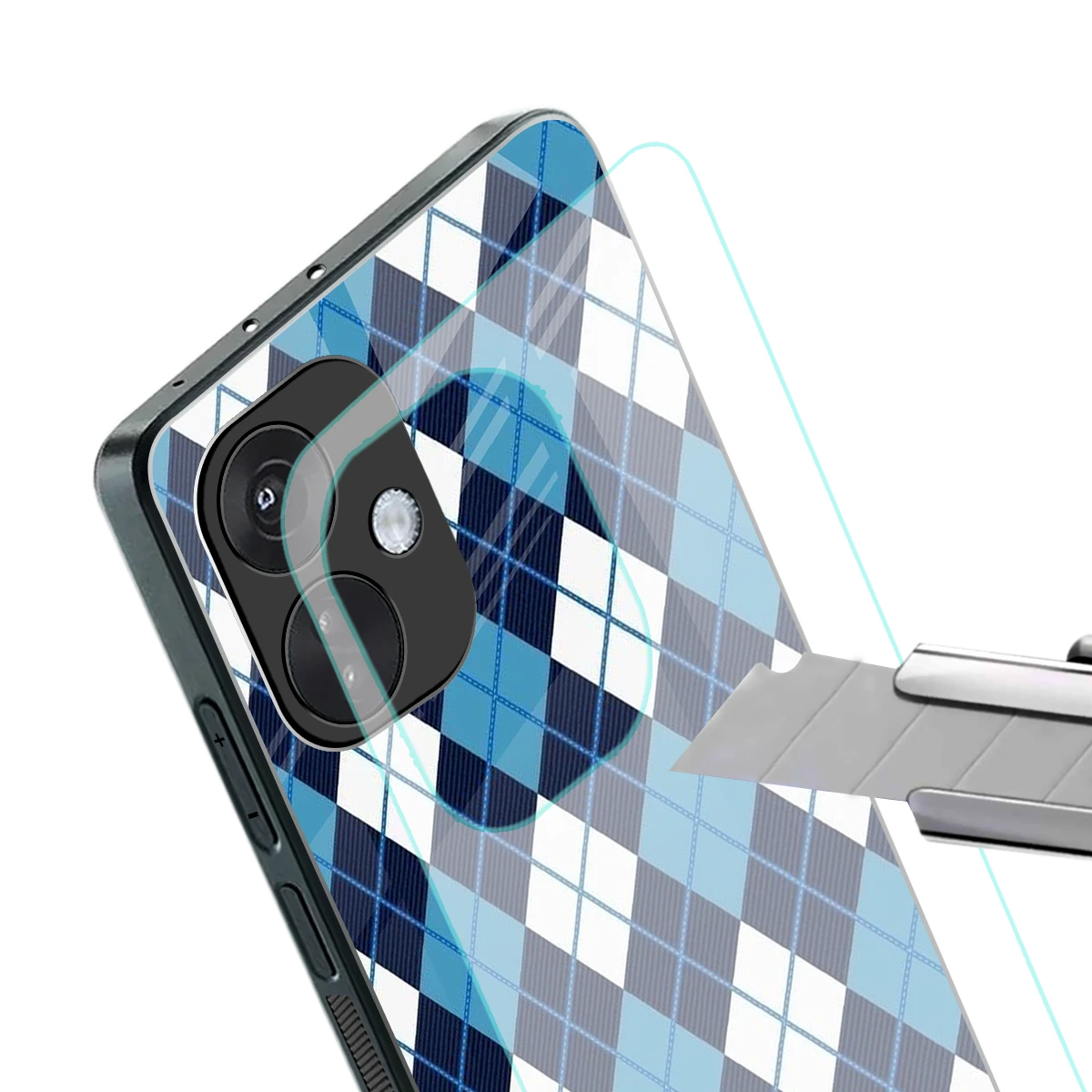Argyle Blue stylish phone case for oneplus nord ce 3 | glossy glass and slim fit