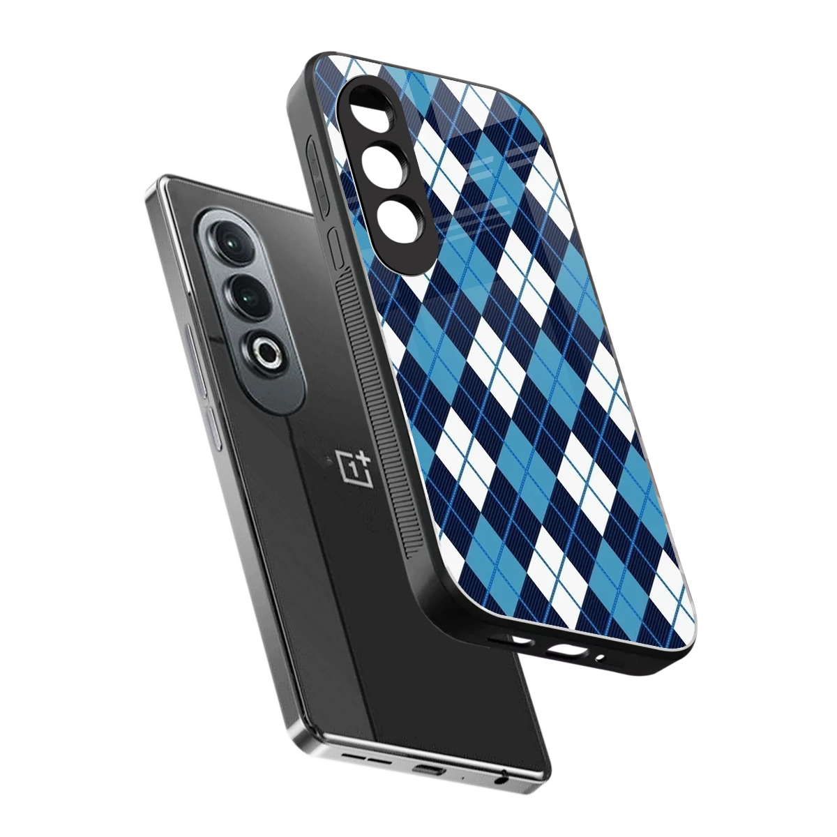 Argyle Blue sleek oneplus nord ce 4 cover with tempered glass back and TPU edges