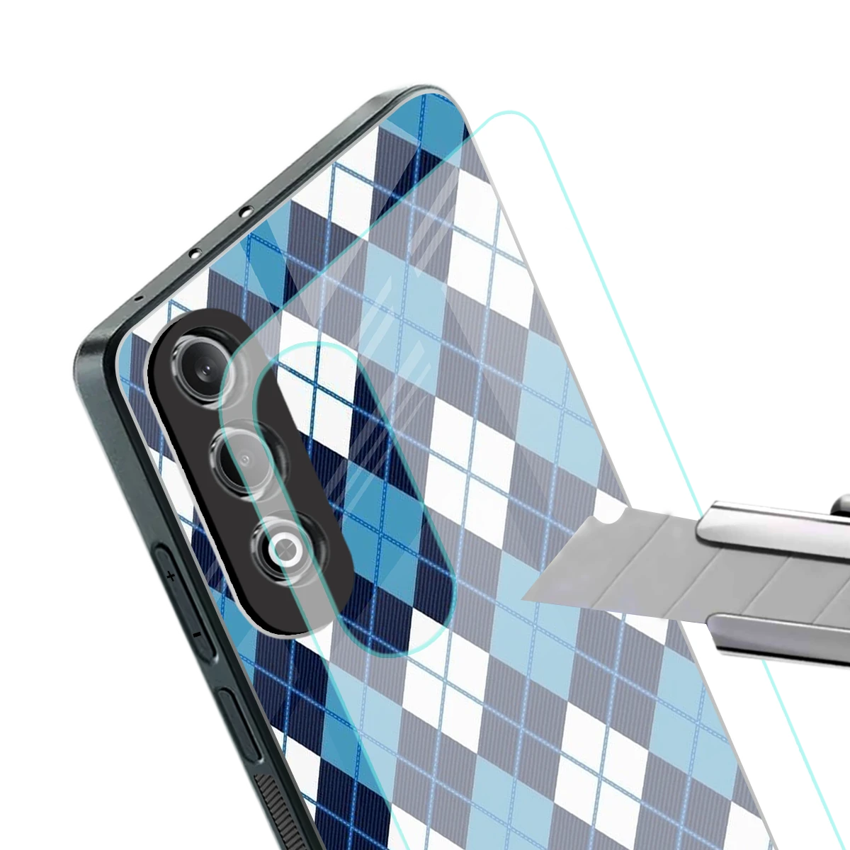 Argyle Blue stylish phone case for oneplus nord ce 4 | glossy glass and slim fit