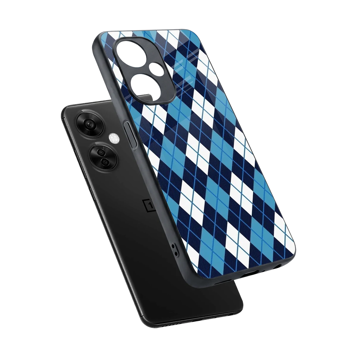 Argyle Blue sleek oneplus nord ce 3 lite cover with tempered glass back and TPU edges