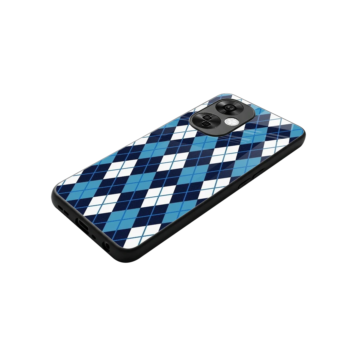 Argyle Blue stylish phone case for oneplus nord ce 3 lite | glossy glass and slim fit