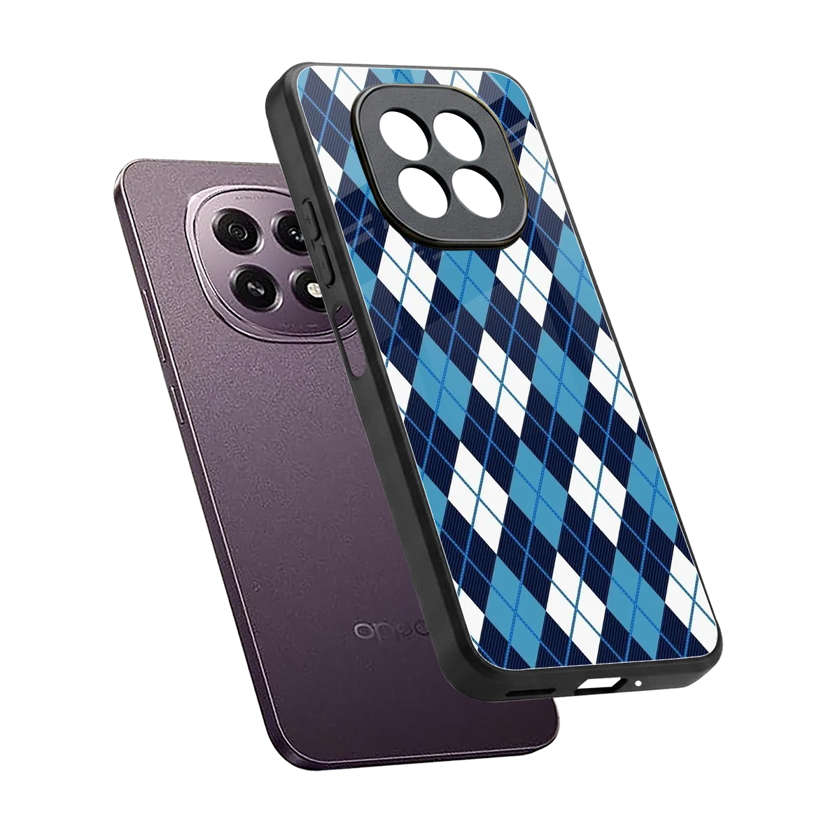 Argyle Blue sleek oppo f29 5g cover with tempered glass back and TPU edges