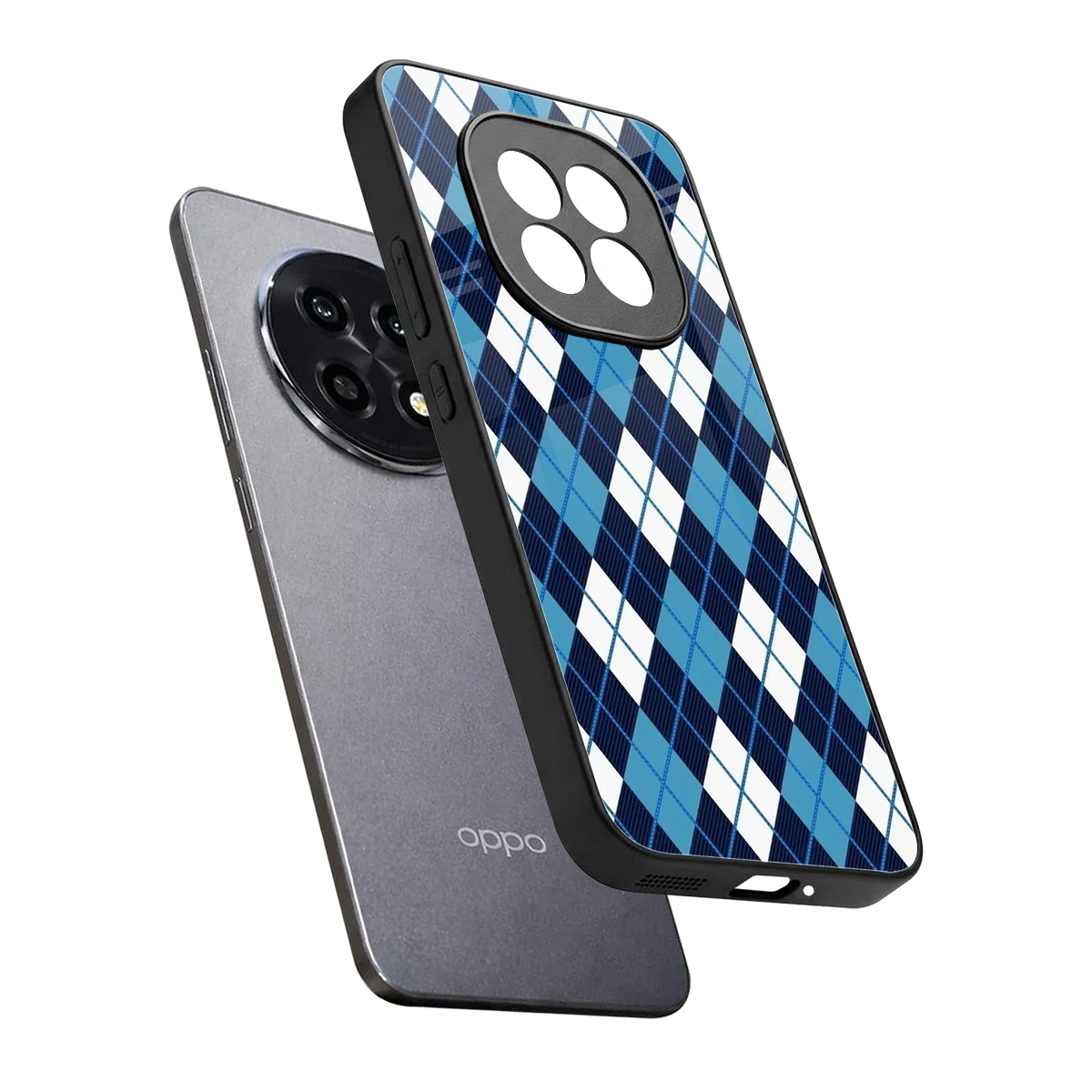 Argyle Blue sleek oppo f29 pro 5g cover with tempered glass back and TPU edges