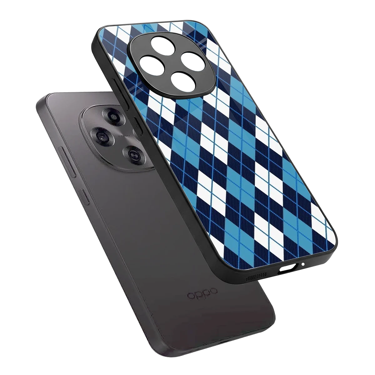 Argyle Blue sleek oppo f31 pro 5g cover with tempered glass back and TPU edges