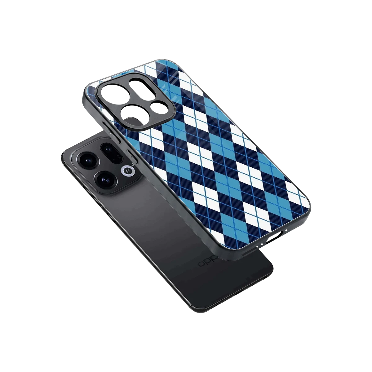 Argyle Blue sleek oppo find x9 cover with tempered glass back and TPU edges