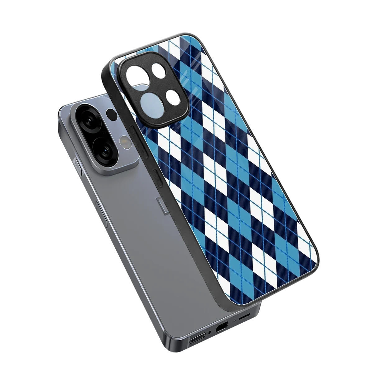 Argyle Blue sleek oppo k13 5g cover with tempered glass back and TPU edges