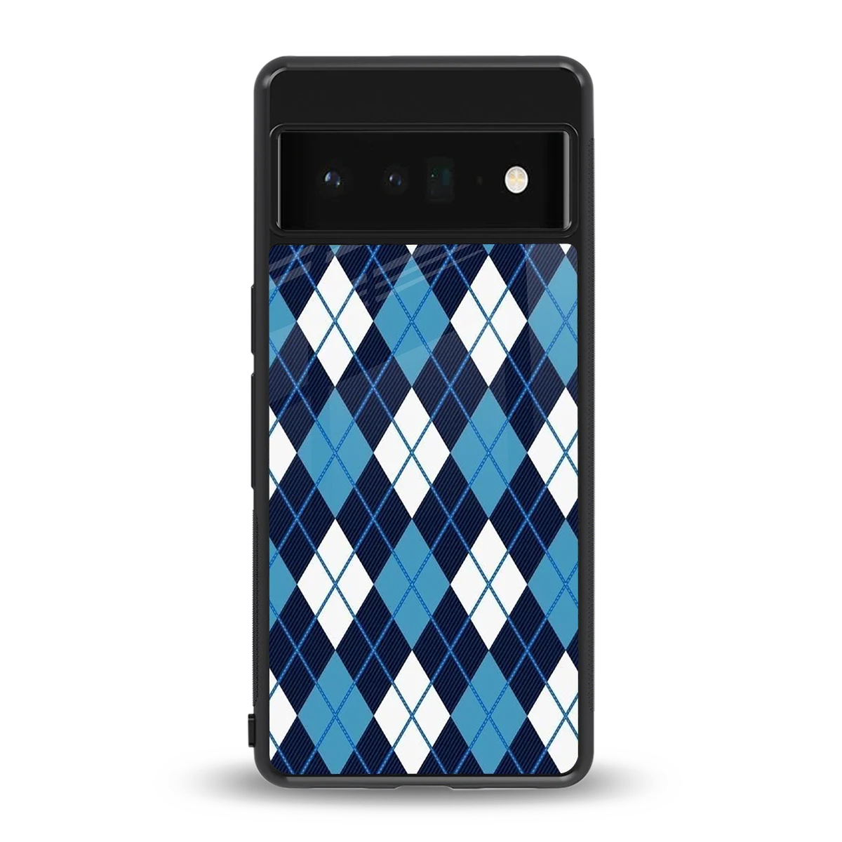 Argyle Blue back phone cover | glass case for google pixel 6 pro