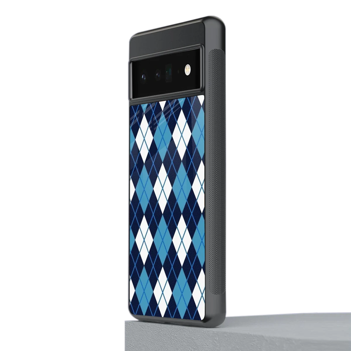 Argyle Blue stylish phone case for google pixel 6 pro | glossy glass and slim fit