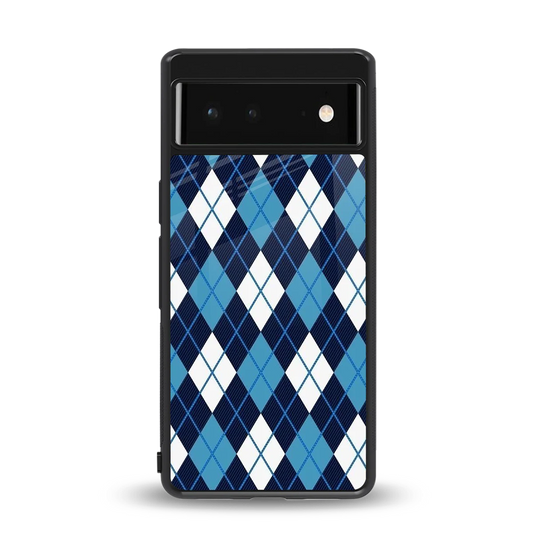Argyle Blue back phone cover | glass case for google pixel 6