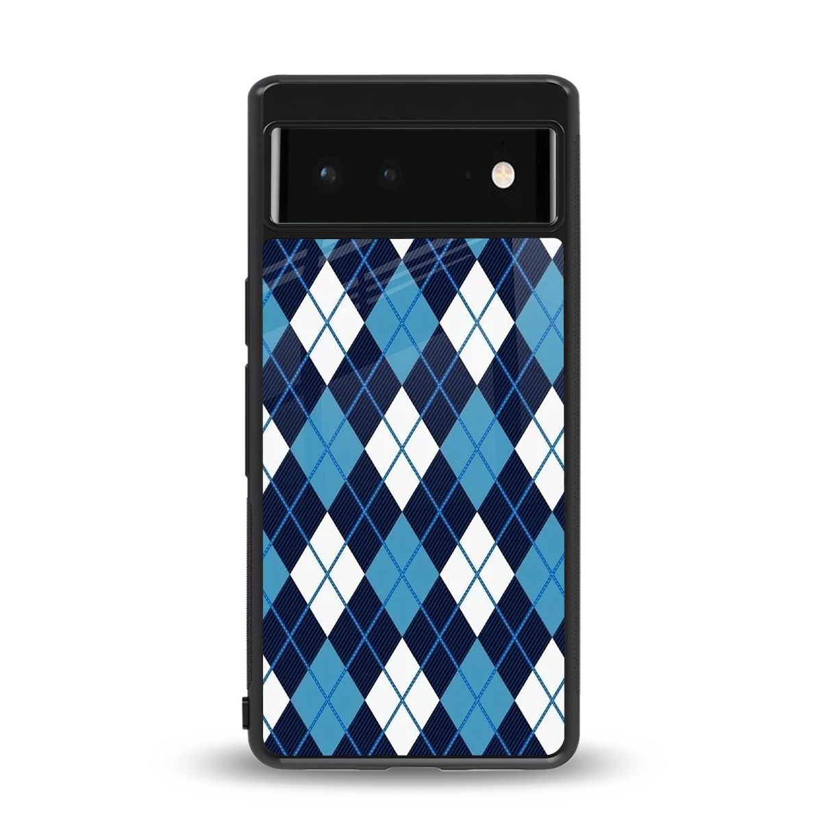 Argyle Blue back phone cover | glass case for google pixel 6a