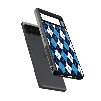 Argyle Blue sleek google pixel 6 cover with tempered glass back and TPU edges