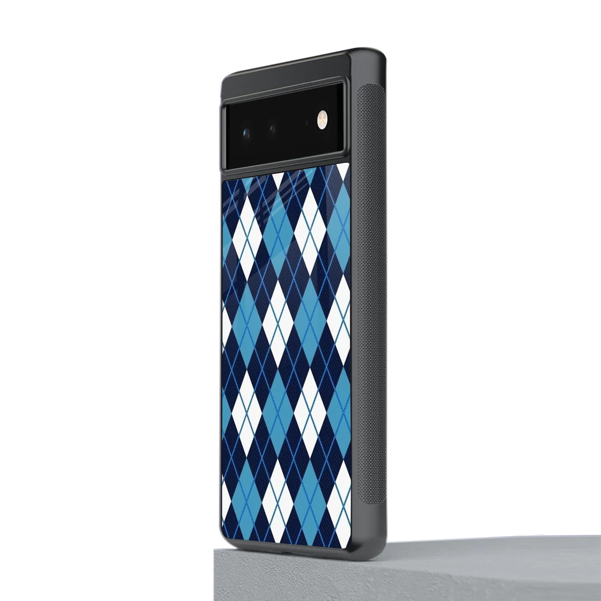 Argyle Blue stylish phone case for google pixel 6 | glossy glass and slim fit