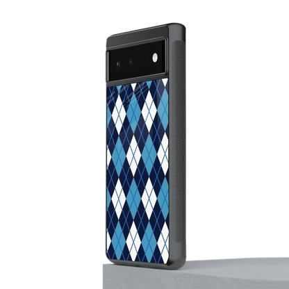 Argyle Blue stylish phone case for google pixel 6a | glossy glass and slim fit