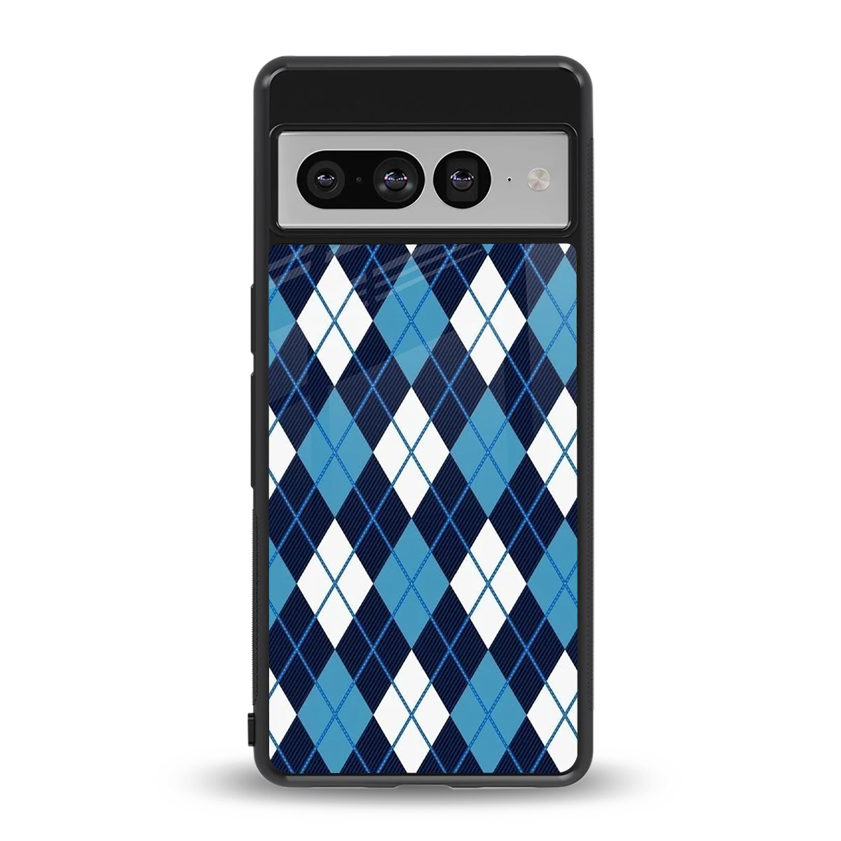 Argyle Blue back phone cover | glass case for google pixel 7 pro