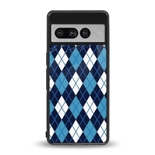 Argyle Blue back phone cover | glass case for google pixel 7 pro
