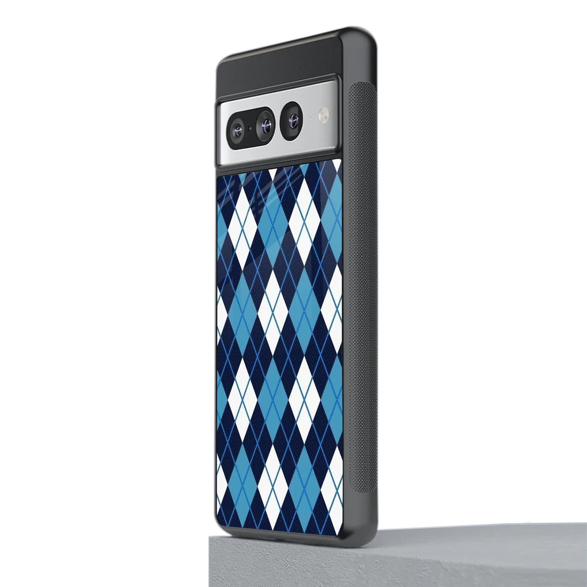 Argyle Blue stylish phone case for google pixel 7 pro | glossy glass and slim fit