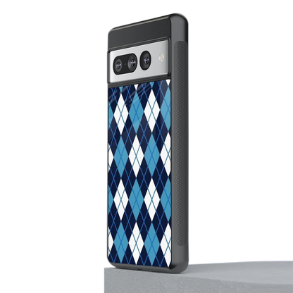 Argyle Blue stylish phone case for google pixel 7 pro | glossy glass and slim fit