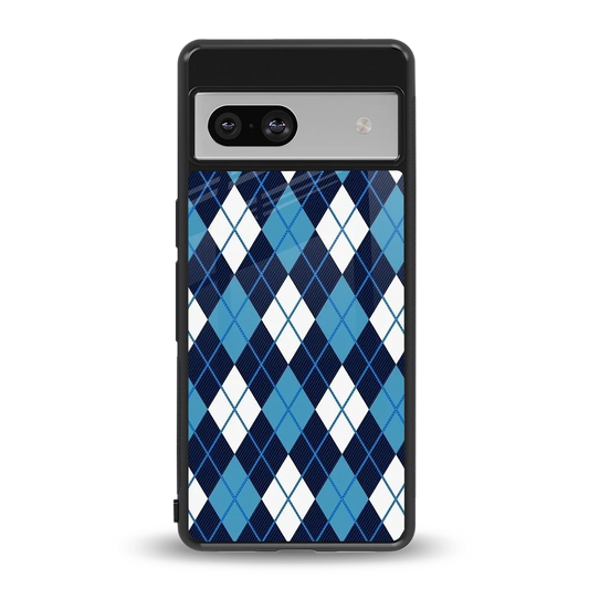 Argyle Blue back phone cover | glass case for google pixel 7
