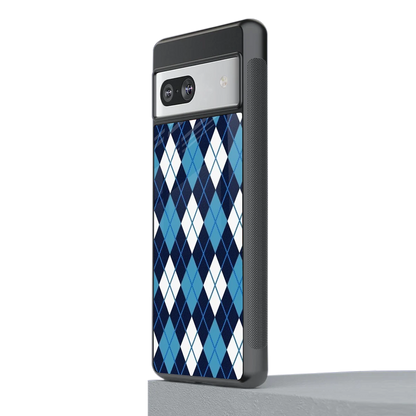 Argyle Blue stylish phone case for google pixel 7 | glossy glass and slim fit