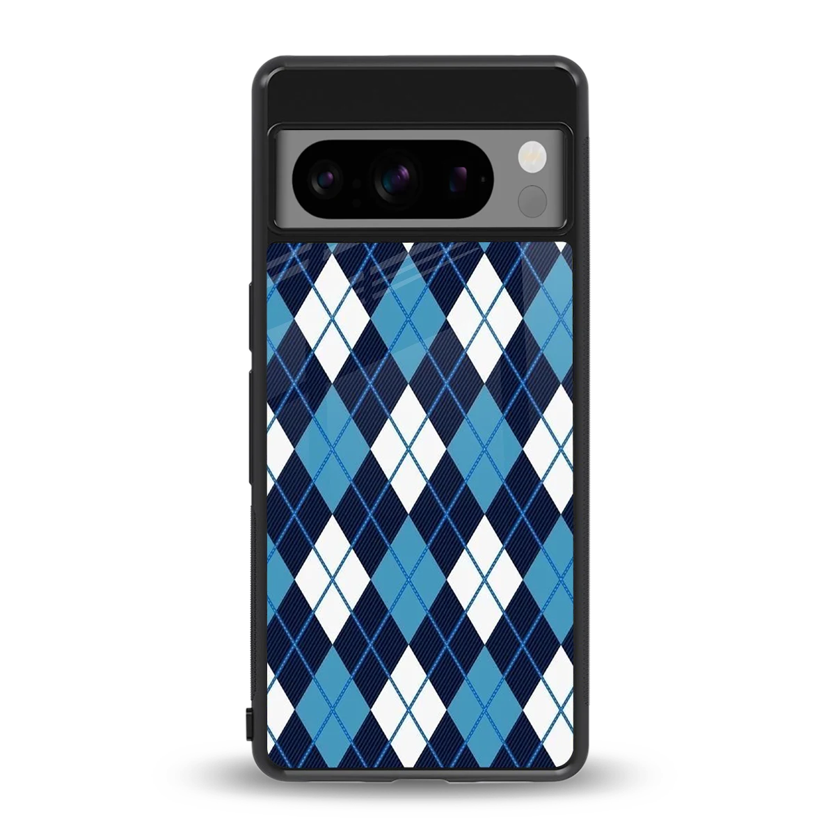 Argyle Blue back phone cover | glass case for google pixel 8 pro