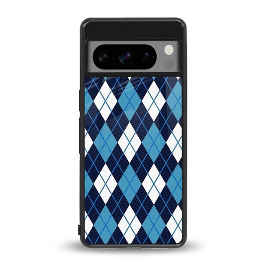 Argyle Blue back phone cover | glass case for google pixel 8 pro