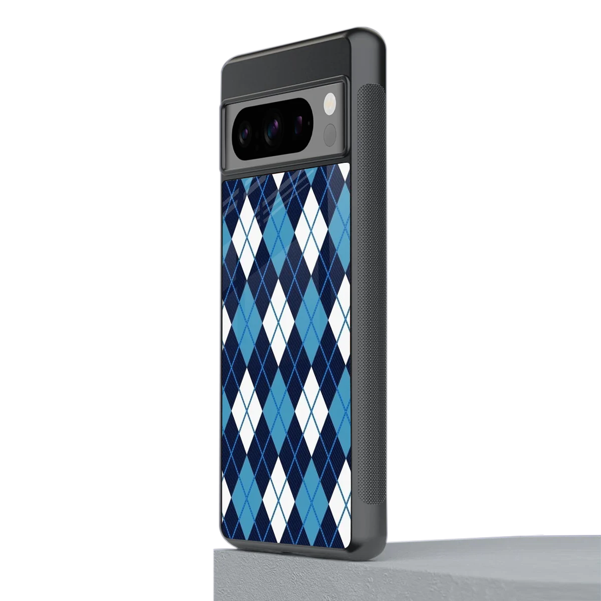 Argyle Blue stylish phone case for google pixel 8 pro | glossy glass and slim fit