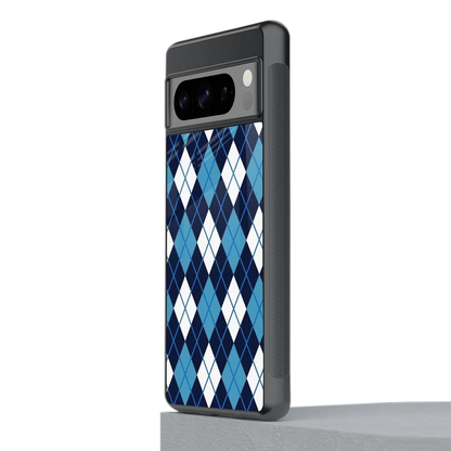 Argyle Blue stylish phone case for google pixel 8 pro | glossy glass and slim fit