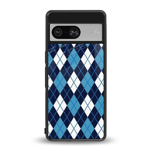 Argyle Blue back phone cover | glass case for google pixel 8