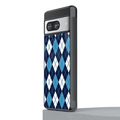 Argyle Blue stylish phone case for google pixel 8 | glossy glass and slim fit