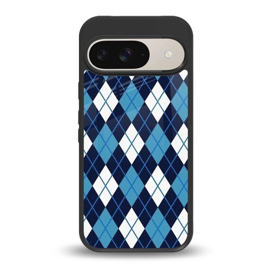 Argyle Blue back phone cover | glass case for google pixel 9
